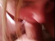 BLONDE GIVES PERFECT SLOPPY BLOWJOB TO SWALLOW