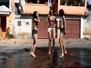Teens dancing in public street (funk brazil)