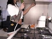 'I get horny handling vegetables, stick a big CUCUMBER in my pussy and SQUIRT twice'