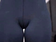 Cameltoe in Black Tight Leggings Close Up