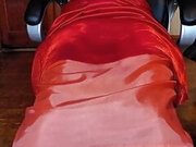 Red Satin Skirt with White Satin Half Slip