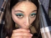 'Close Up POV Blowjob & Cum in mouth & Sucks dick under the covers'