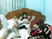 Desi hot boy fucking two hot girls together! Indian threesome sex