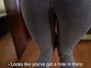 'Fucked Hottie Through Hole in New Jeans and Cum in Mouth'