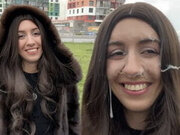 Girl in Fur Coat Thanks Guy for Helping with Broken Car and Lets Him Cum on Face