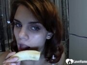 'Brunette babe show's her sucking skills on banana'