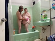 Two Hot MILF Showering Getting Nice & Soapy Eating Each Otter Pussy