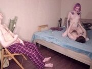 'Ð¡uckold husband caught his young slutty wife fucking with some guy [ENG subs]'
