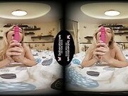 Solo blonde fuck doll, Lika Luna is masturbating, in VR