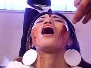Playgirl earns a facial after a booty group sex