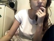 Busty pregnant woman kneads her big tits in webcam solo clip