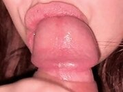 Cum in my mouth. Gentle, slow blowjob close-up