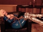 'Sexy Latex Fetish Hot Blonde MILF Arya Grander in bondage escape video free bdsm clip'