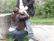 Kinky Brunette Facialed After Outdoor Fuck