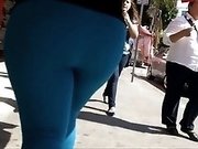 Fattie with big ass wearing blue legging gets caught on my hidden cam
