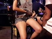 Braless gf shows sexy legs, crotch shot, big nipples