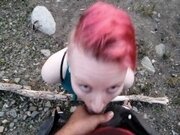 'Real amateur MILF Dani-Rae Diamond gets cum facial at the lake after giving BF road head in outdoors'