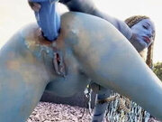 Avatar Monika Foxxx has Fun with Big Dildos in Nature