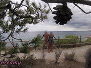 Dick flash - I pull out my cock in front of a French girl on the beach path and she helps me cum in mounth CAUGHT !!!