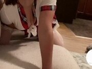 'French Girlfriend in Mini Skirt & Stockings gets Fucked & Begs for Creampie (POV)'