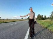 Hot Bitch Hitchhikes in Tight Leggings, Shows Tits and Ass and Pays for the R...