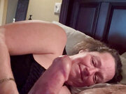 Wife plays with her man's cock wet hand job