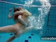 "Milana and Katrin strip eachother underwater"