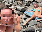 Sex and Blowjob in Public on the Beach from a Blonde and a Brunette