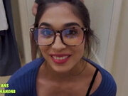Beautiful College Latina Sucks Dick in Public Dressing Room with Facial