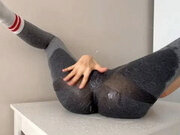 Girl Cum on the Table with Huge Leggings Squirt Ever