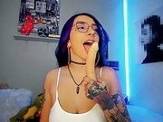 Sexy Colombian otaku webcamer demonstrates her ability to gag on big cocks as they run down her throat and make her gag