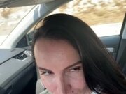 'Hot brunette sucked the driver's cock in the car ,and he finished it in her mouth'