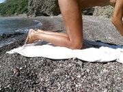 Exhibitionist girl public beach nude sunbathing and masturbating underwater