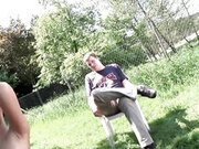 Sexy young couple pussy fucking in the park
