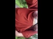 'Public flashing saggy tits / pussy flash. Russian amateur milf. Risky outdoor masturbation in forest'