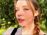 Best Blowjob in the Forest from a Blonde with Green Eyes