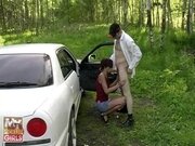 Euro teen gets banged on a car's hood