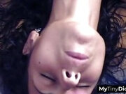 Sexy brunette teen sucking his small pathetic dick