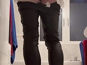 Sissy in black leggings teases herself