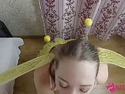 COSPLAY BEE SLOPPY SUCK DICK WITH A MASSIVE CUM FACIAL! FUNNY AND SEXY! SHE NEEDS SPERM LIKE NECTAR