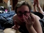 'Cute Teen Gives Blowjob With Her Feet Up'