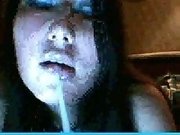 Delicious Italian brunette teen putting make up on webcam