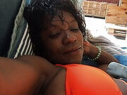 Ebony Milf gets her pussy eaten at the pool