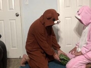 'Handjob with watermelon then eats it in bunny onesie pajamas'