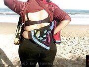 Wife flashes her cleavage in the Outdoor Beach