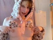 Sexy Girl in Leopard Cosplay Sucks Dick and gets Fucked Pussy, Cum on Hair