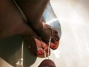 Wife gets her feet soaked in flats - piss