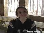 Cute teen football girl Kitty wants to play