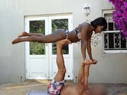 African Beauty Enjoys Outdoor Interracial Yoga Sex