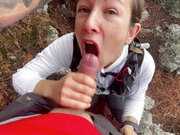 Suck stranger cock in forest and swallowed her cum